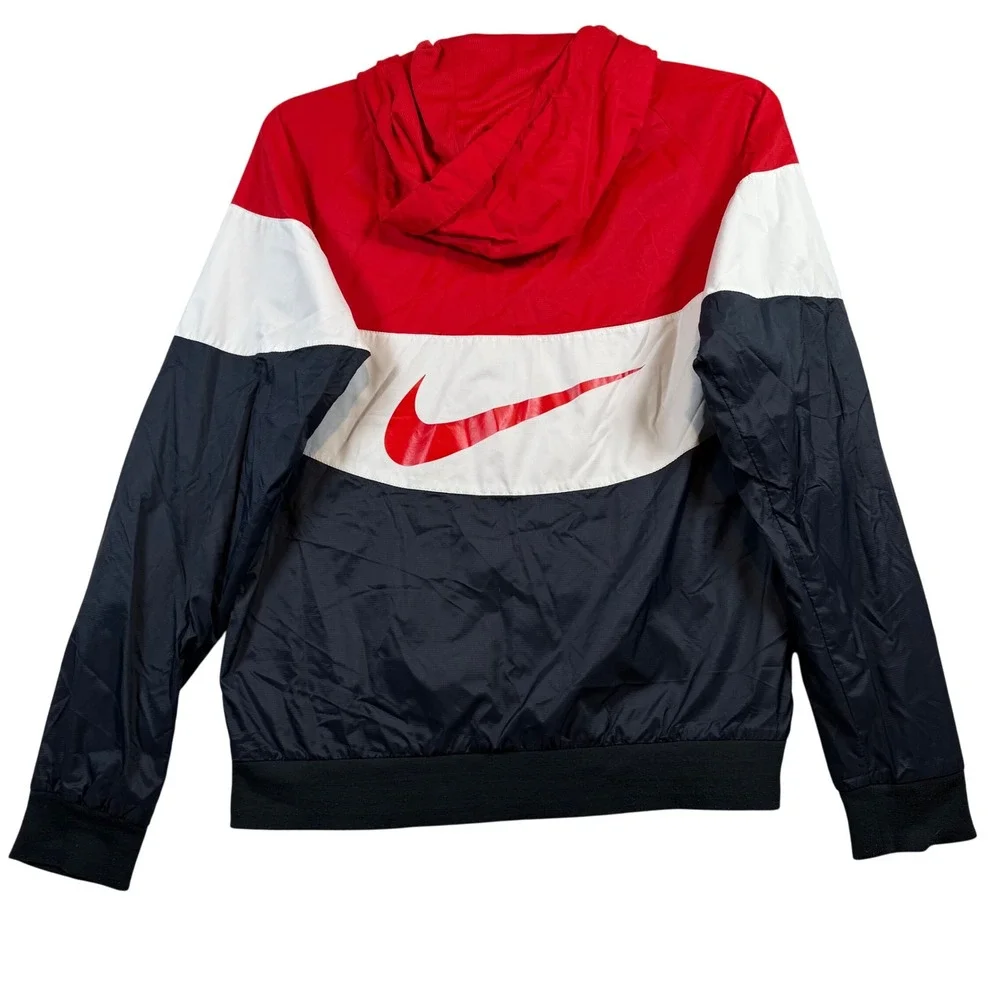 Nike Windrunner Jacket Mens Medium Red White Navy Blue Colorblock Hooded Zip‎